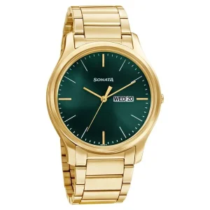 sonata aspire quartz analog black dial stainless steel strap watch for men
