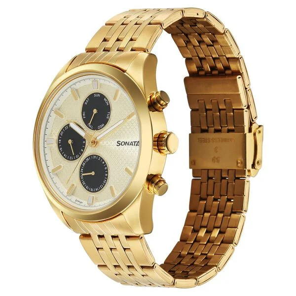 sonata magna quartz multifunction black dial rose gold stainless steel strap watch for men sonata magna quartz multifunction black dial rose gold stainless steel strap watch for men