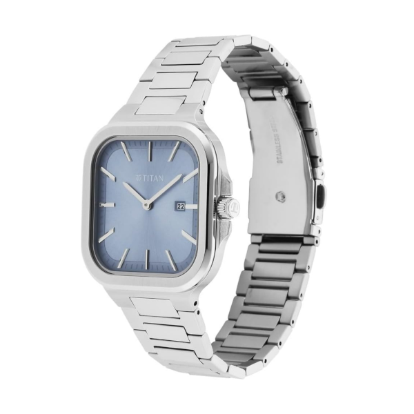 titan classique slim square quartz analog with date blue dial silver stainless steel strap watch for men titan classique slim square quartz analog with date blue dial silver stainless steel strap watch for men