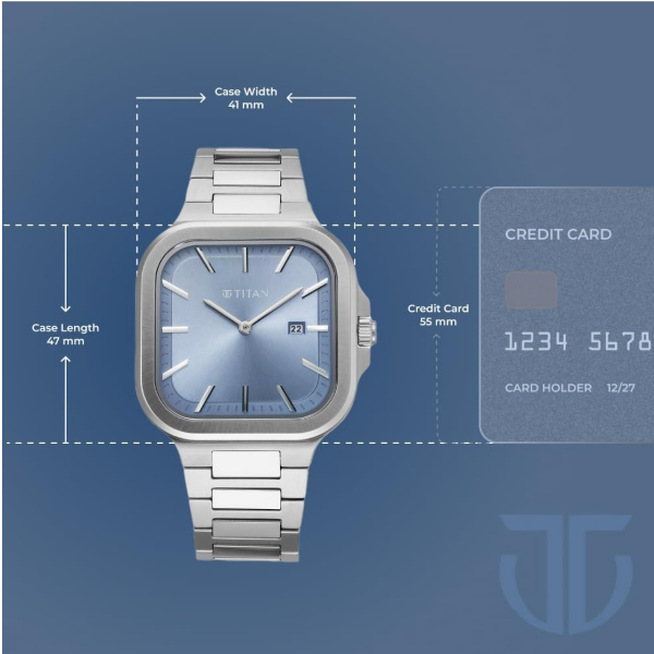 titan classique slim square quartz analog with date blue dial silver stainless steel strap watch for men titan classique slim square quartz analog with date blue dial silver stainless steel strap watch for men