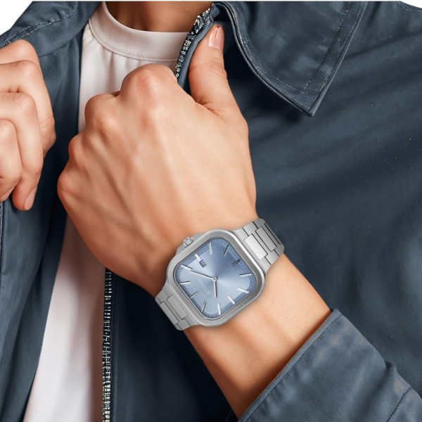 titan classique slim square quartz analog with date blue dial silver stainless steel strap watch for men titan classique slim square quartz analog with date blue dial silver stainless steel strap watch for men