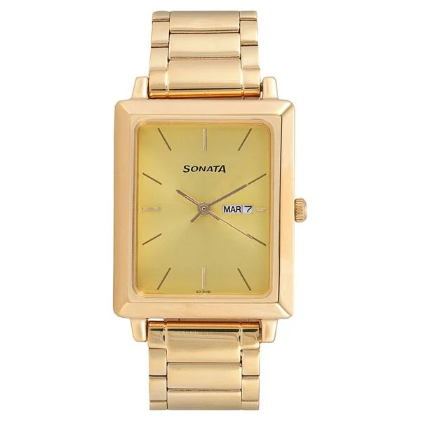 sonata aspire quartz analog black dial stainless steel strap watch for men