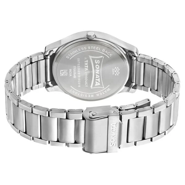 sonata aspire quartz analog black dial stainless steel strap watch for men