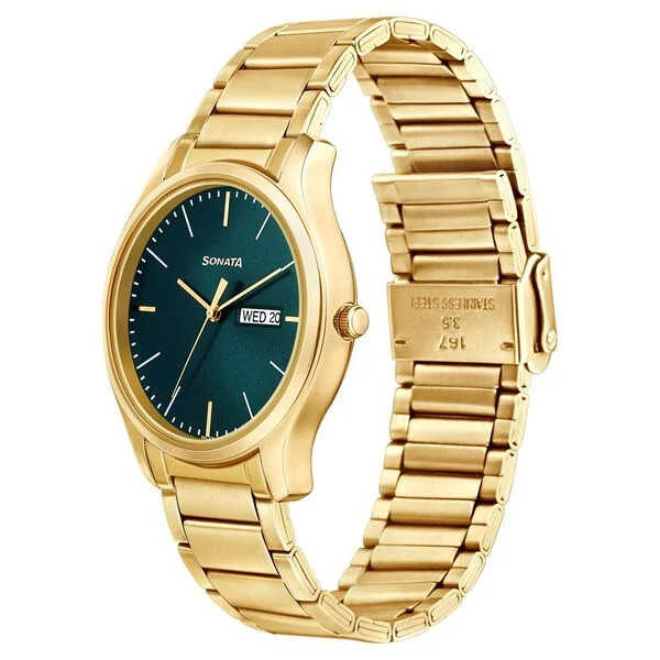 sonata aspire quartz analog black dial stainless steel strap watch for men